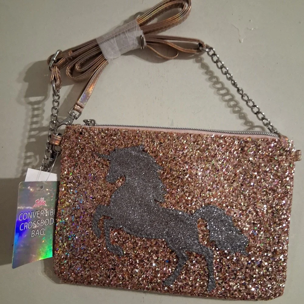 Vtg Y2K Justice Crossbody Purse Pink Silver Iridescent‎ Unicorn NWT
